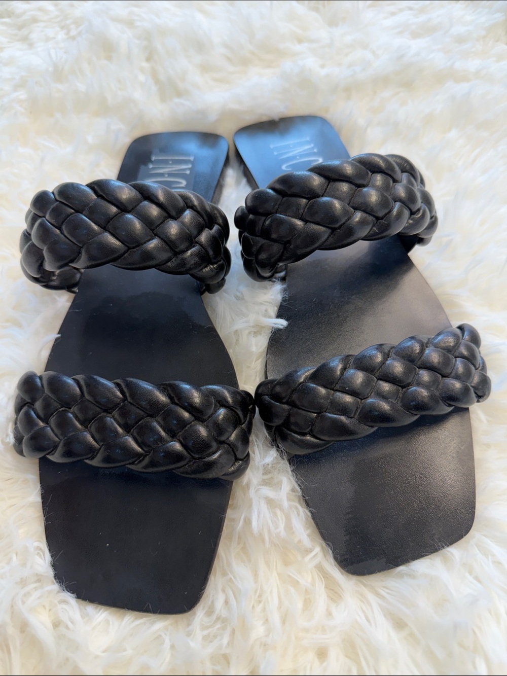 INC International Concepts Black Braided Double-Strap Slide Sandals